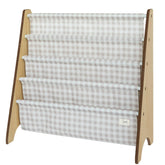 3 Sprouts bookshelf in recycled fabric holds books while supporting sustainable playroom storage.
