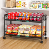 3IngSeagulls 2-Tier expandable pantry cart side view shows adjustable length for tight spaces.
