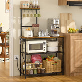 3IngSeagulls bakers rack with power outlet keeps appliances within reach and cords tidy.