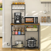 3IngSeagulls bakers rack with power outlet enables convenient appliance charging on the counter.