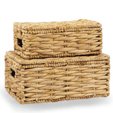 84ECO wicker baskets with lid, front view on shelf for organized storage