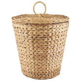84ECO wicker trash can with lid closed, showcasing tidy waste concealment and elegant styling.