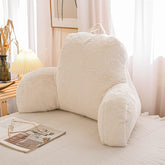 A Nice Night faux fur reading pillow with bed wedge for comfortable lounging.
