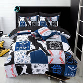 A Nice Night twin comforter set with sports grid pattern on blue, soft and durable.