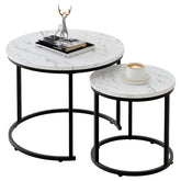 aboxoo round nesting coffee table with large white faux marble top; space-saving design.