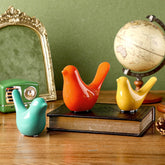 AceOrbit medieval ceramic bird ornament in orange, blue, and yellow brightens your living space