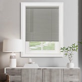 ACHIM cordless light-filtering mini blind grey offers safe, easy lift for privacy.