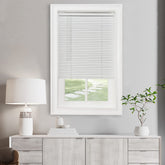 Achim cordless light filtering mini blind Pearl White front view showing privacy and light control