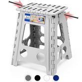 ACKO folding step stool grey view highlighting compact design for kitchen tasks.