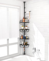 ADOVEL 4-layer corner shower caddy keeps toiletries dry with drainage.
