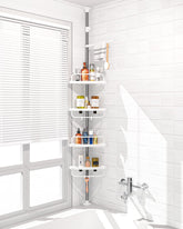 ADOVEL 4-layer corner shower caddy with drain trays for organized bathroom storage.