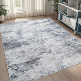 Aelenmu 5x8 abstract blue-gray rug in a living room with easy maintenance