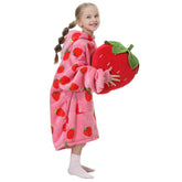 Aemicion Strawberry Blanket Hoodie worn by a child for cozy movie night