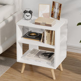 Aenuert Night Stand with white open storage keeps essentials within reach.