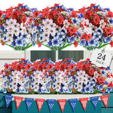 AGIRL 24-bundles red white blue outdoor flowers for porch with year-round color