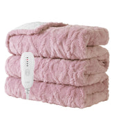 Aheadpret heated blanket pink close-up shows soft jacquard material for cozy warmth