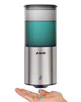AIKE wall-mounted soap dispenser on wall with clear reservoir for easy monitoring.