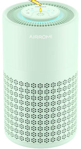 AirROMI A2001 bedroom purifier front view shows compact design for small spaces.