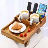 AISONGDONG Acacia wood couch arm tray rests over the arm, keeping drinks within easy reach.