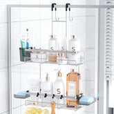 Aitatty chrome over-the-door shower caddy with two-tier storage.