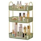 Akinbas 3-tier bathroom organizer top view shows green finish and spacious vanity storage