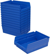 Akro-Mils 30150 blue shelf bin front view for organized garage storage