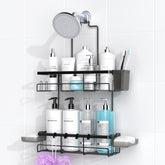 AKTECKE shower caddy overhead shelf with strong suction for wobble-free storage.