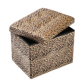 ALASDO leopard-print storage ottoman, 17x13x13 inches, space-saving seating and storage.