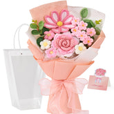 Alecono crochet flower bouquet pink close-up showing handcrafted petals and soft textures for allergy-free gifts.