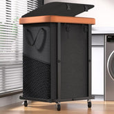 The alentar 150L leather patchwork rolling laundry basket with wheels shows durable construction and large capacity.