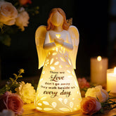 AlevaHive Guardian Angel figurine with remote offers three brightness levels for cozy evenings.
