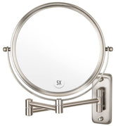ALHAKIN wall-mounted makeup mirror shows 1x and 5x views for precise makeup.