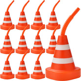 ALINK 12-pack construction cone cups with straws for a vibrant race-car themed party, easy to reuse