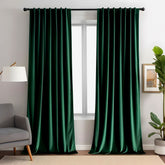Aljctns Emerald Green Velvet Curtain panel with plush texture for premium living room ambiance.