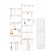 All Hung Up 12-tier wall jewelry organizer displays necklaces and earrings clearly.