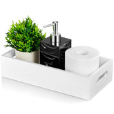 ALELION white bathroom basket on toilet tank for organized storage of essentials.