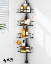ALLZONE Corner Shower Caddy tension pole install demonstrates quick, tool-free setup.