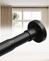 Allzone tension rod in full window setup offering sturdy, no-drill curtain support.