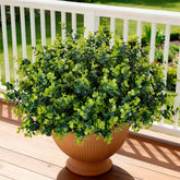 ALOXA 17-inch artificial boxwood and eucalyptus for outdoor decor with lasting color.