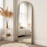 Alpen arched full-length mirror in gold frame for dressing and light reflection