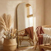 Alpen mirror full-length front view with arch gold frame, crystal-clear reflection.