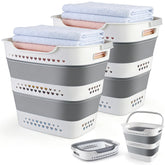 ALYSTER collapsible laundry basket closed for compact storage and space-saving ease.