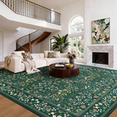 AMADA HOMEFURNISHING 8x10 floral rug living room scene with soft greens brightening spaces