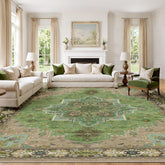 AMADA HOMEFURNISHING Vintage Luxe Rug 8x10 green texture for cozy living spaces.