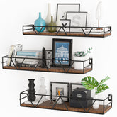 Amaoot floating shelves set of 3 in black on wall, ideal for compact storage and display.