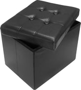 AmasSmile storage ottoman folding footstool demonstrates compact, space-saving design for small rooms.