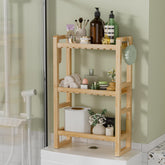 AmazerBath bamboo over-the-toilet shelf with side hooks for extra towels.