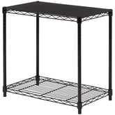 Amazon Basics 2-Shelf Stackable Storage front view, compact black frame for small spaces.