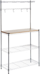 Amazon Basics 3-Tier baker rack top view with sturdy chrome frame for organized storage