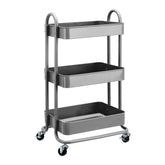 Amazon Basics 3-tier cart front view shows compact storage for kitchen or workshop.
